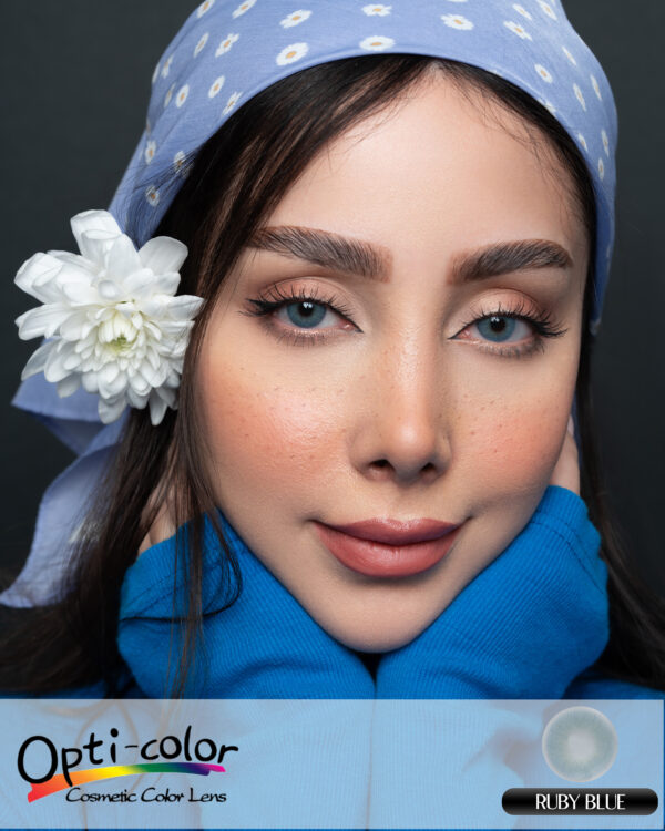 لنز رنگی آبی شفاف و خاص اپتی کالر مدل Ruby Blue - Image 3
