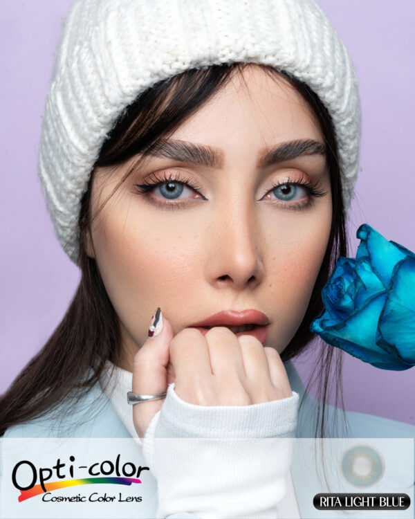 لنز رنگی آبی روشن و لطیف با جلوه‌ای شفاف و طبیعی اپتی کالر مدل Rita Light Blue - Image 8