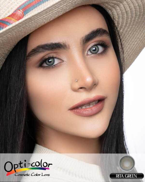 لنز رنگی سبز ملایم و طبیعی با جلوه‌ای آرام و خاص اپتی کالر مدل Rita Green - Image 6