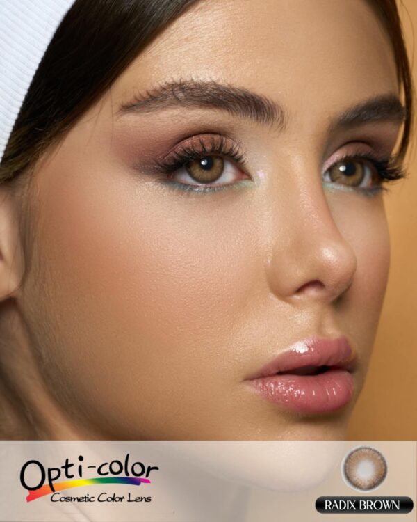 لنز رنگی قهوه‌ای گرم و طبیعی با جلوه‌ای نچرال و عمیق اپتی کالر مدل Radix Brown - Image 3