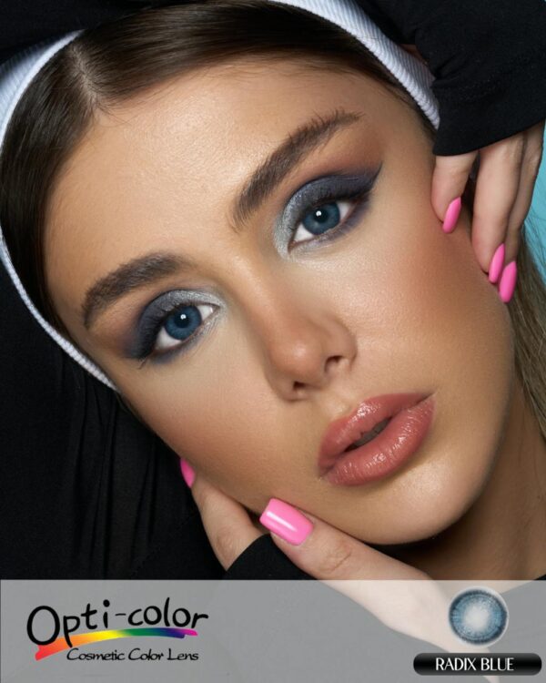 لنز رنگی آبی نیمه‌شفاف با جلوه‌ی خاص و خنک اپتی کالر مدل Radix Blue - Image 2