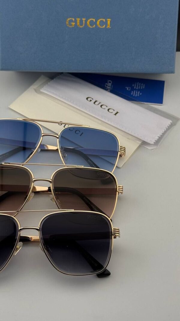 عینک آفتابی گوچی GUCCI | طراحی خلبانی کلاسیک با فریم طلایی و عدسی رنگی